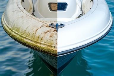 Before and after photo of yacht washing